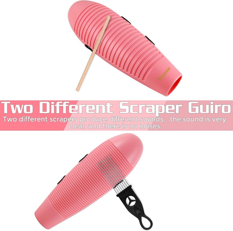 RANMING Guiro Instrument 3.9 x13 Inch Super Guiro Fish Shaped Latin Percussion Instrument with 2 Scraper Musical Training Tool for Beginners and Music Lover(Pink) - Image 5